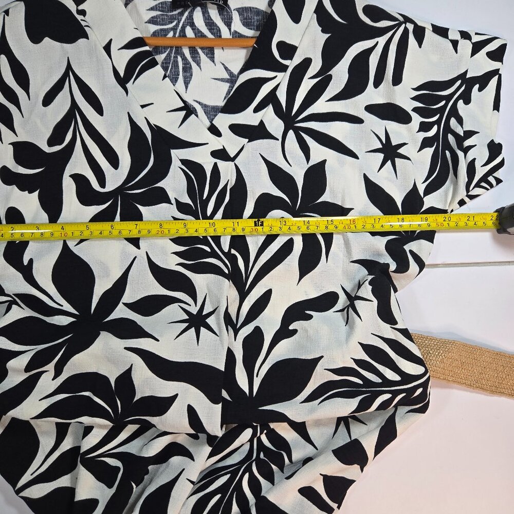 Fred David Black & White Tropical Print Belted Midi Dress - Picture 13 of 15